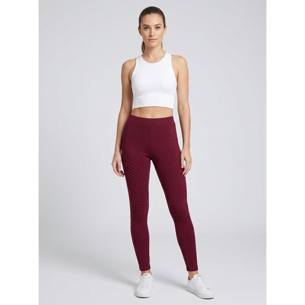 ACTIVE USA Burgundy Pleated Moto Leggings Stretch Pants Medium